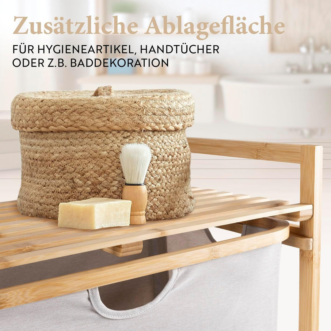HENNEZ Badezimmerregal 2 Fächer | Bambusregal mit Ablage und 2 Körben | Badregal mit Schubladenboxen