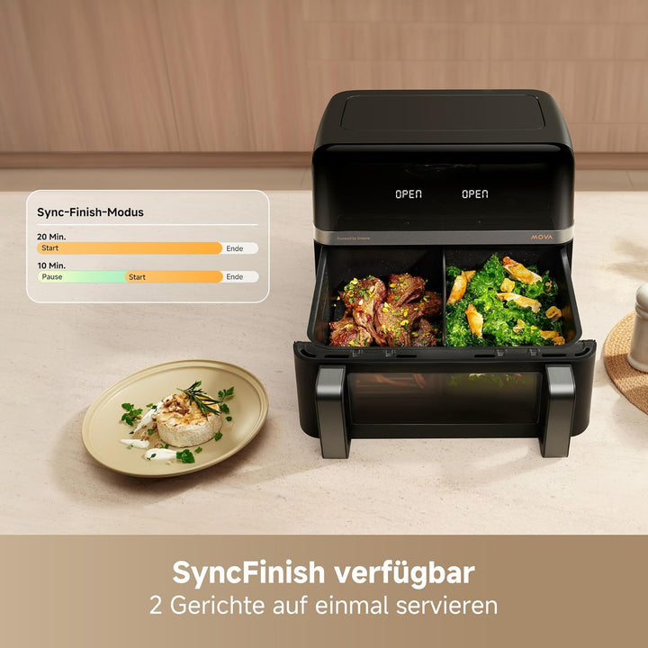 Mova AeroChef FD20 Pro Heissluftfritteuse, 9 Liter Zwei-Zonen-Garen, SyncFinish, 2.700 W für schnell