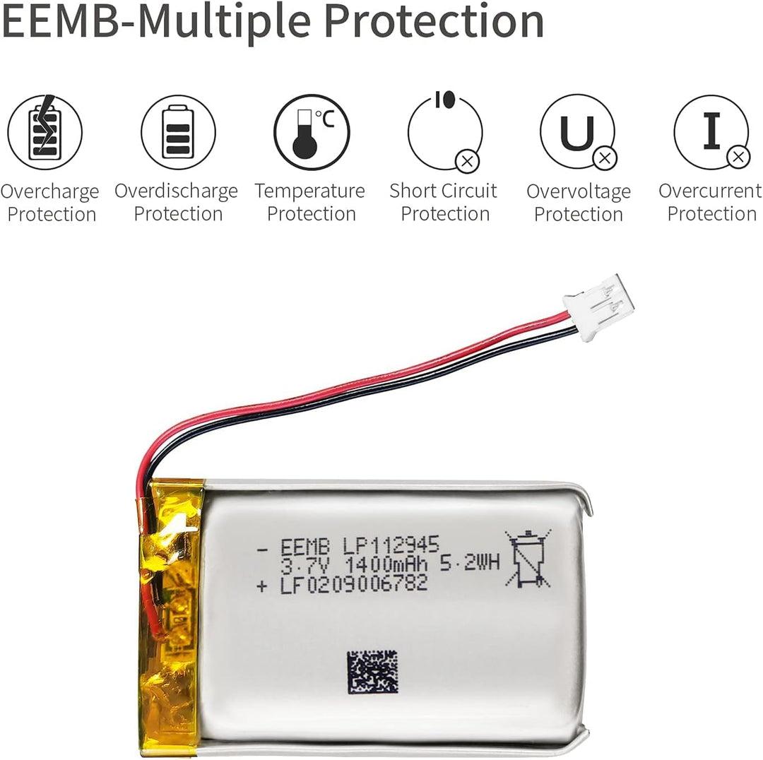 EEMB Lithium Polymer Akku 3,7 V 1400mAh 112945 Wiederaufladbarer Lipo-Akku mit JST-Anschluss für VXI
