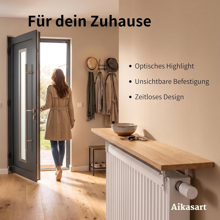 Heizungsregal Eiche Massiv – Ohne Bohren – Individuelle Länge 30-190 cm – Zum Aufstecken – Handgefer