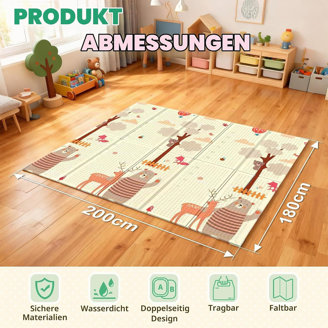 Soontrans Krabbelmatte Baby, Spielmatte Baby Faltbar, 200x180x1cm, Play Mat for Babies Doppelseitige