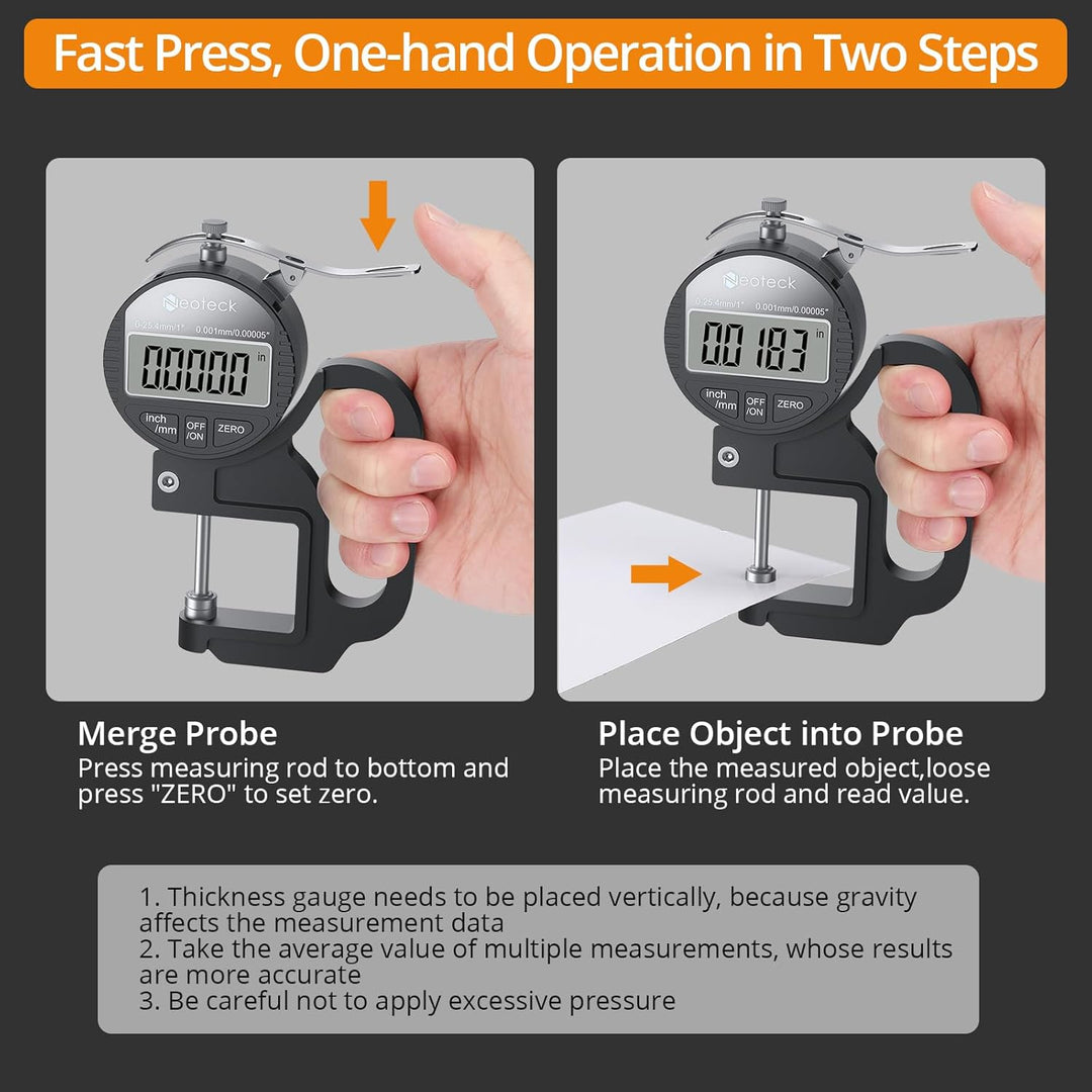 Neoteck Tragbares Digitales Dickenmessgerät 0-25,4 mm Messbereich 0,001/0,00005 '' elektronischer Mi