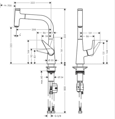 hansgrohe Talis Select S Einhebel-Küchenarmatur, Komfort-Höhe 220 mm, mit Ausziehauslauf, Edelstahl