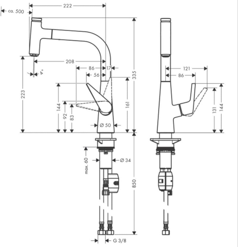 hansgrohe Talis Select S Einhebel-Küchenarmatur, Komfort-Höhe 220 mm, mit Ausziehauslauf, Edelstahl