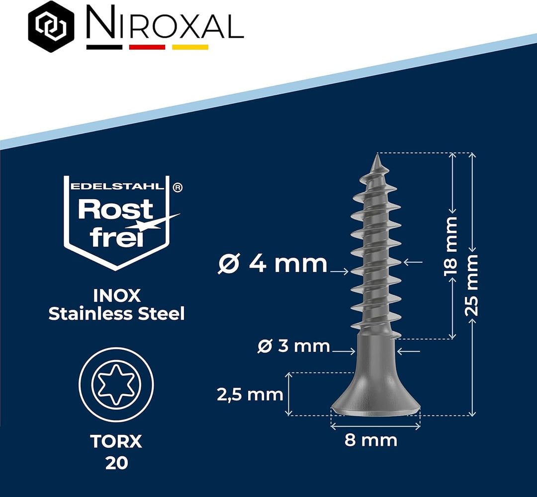 Edelstahlschrauben Torx Holzschrauben 4x25 Edelstahl V2A rostfrei Spanplattenschrauben für Holz Teil