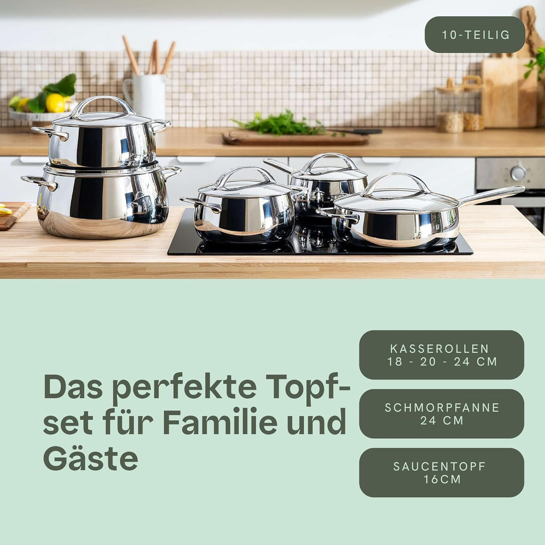 BergHOFF Home Topfset Edelstahl – 10-tlg. – Kochtopf Set mit Deckel - Töpfe Set Induktion, Ceran-, G