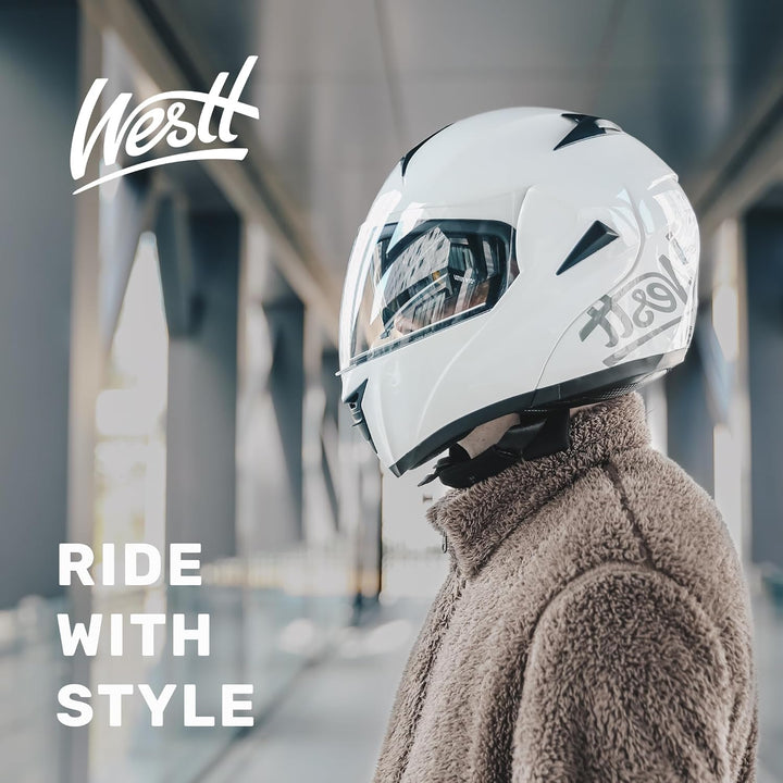 Westt Motorradhelm Herren Damen Integralhelm Klapphelm Flip-up Motorrad Jethelm Chopper Mofa Moped R