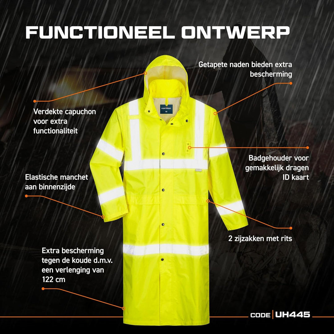 Portwest Warnschutzregenmantel Lang 122 cm, Grösse: L, Farbe: Gelb, H445YERL