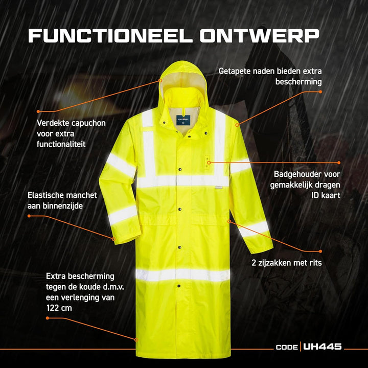 Portwest Warnschutzregenmantel Lang 122 cm, Grösse: L, Farbe: Gelb, H445YERL