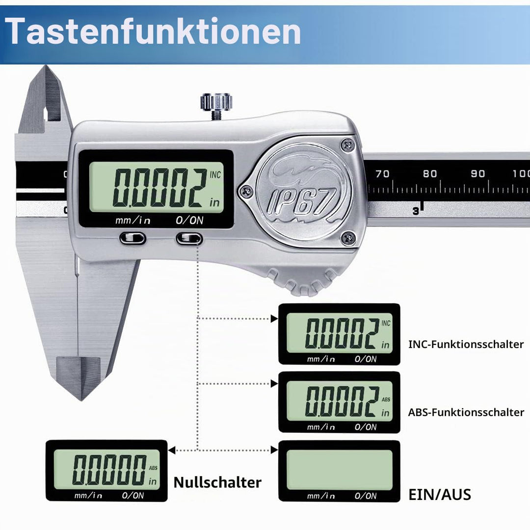 Kynup IP67 Wasserdichter Messschieber Digital, 150mm Schieblehre mit Absoluten Origin, Schieblehre D