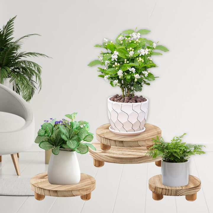 mumisuto Holz Blumenhocker,3 Stück Rund Holz-Topfpflanzenständer Blumenständer Hocker,Blumentopfstän