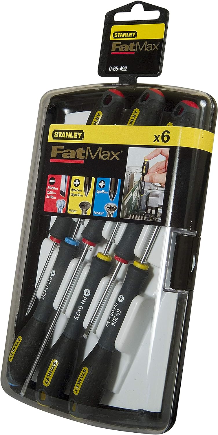 Stanley FatMax Instrumenten-Set 6-teilig (Parallel 2.5/3/3 PH 00/0 PZ0, weiches Griffende, Chrom-Van