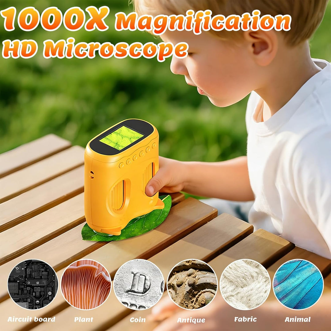 2 IN 1 Mikroskop und Taschenmikroskop für Kinder, 1000X Tragbares Digitales Mikroskop mit 2″ IPS Dis