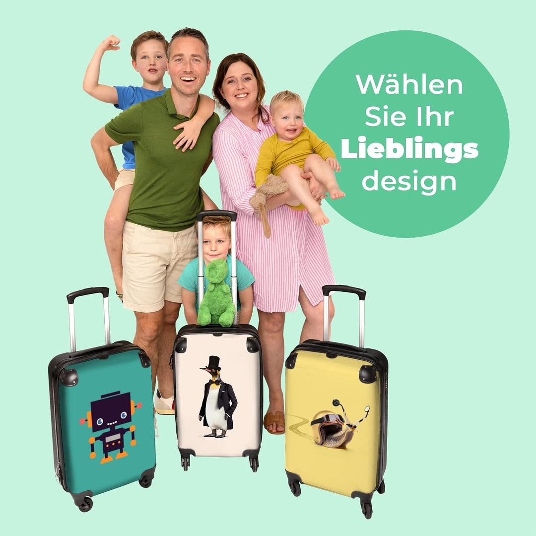 NoBoringSuitcases.com® Koffer Handgepäck Trolley Rollkoffer Kleine Reisekoffer mit 4 Rollen - Pingui