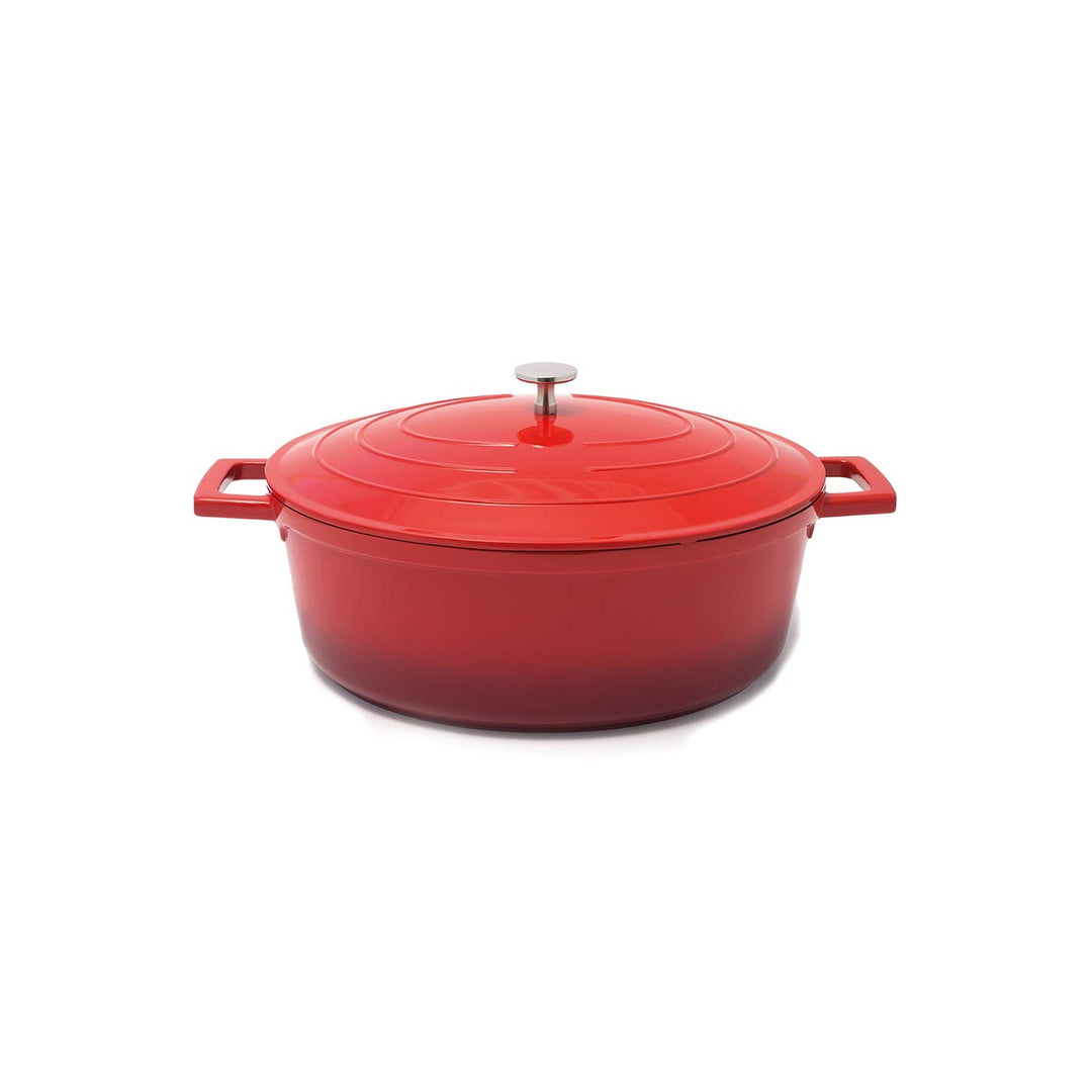 Baumalu - Runde 24 cm Gusseisen-Aluminium-Kasserolle in Rot-Gradient, 2-lagige Antihaftbeschichtung