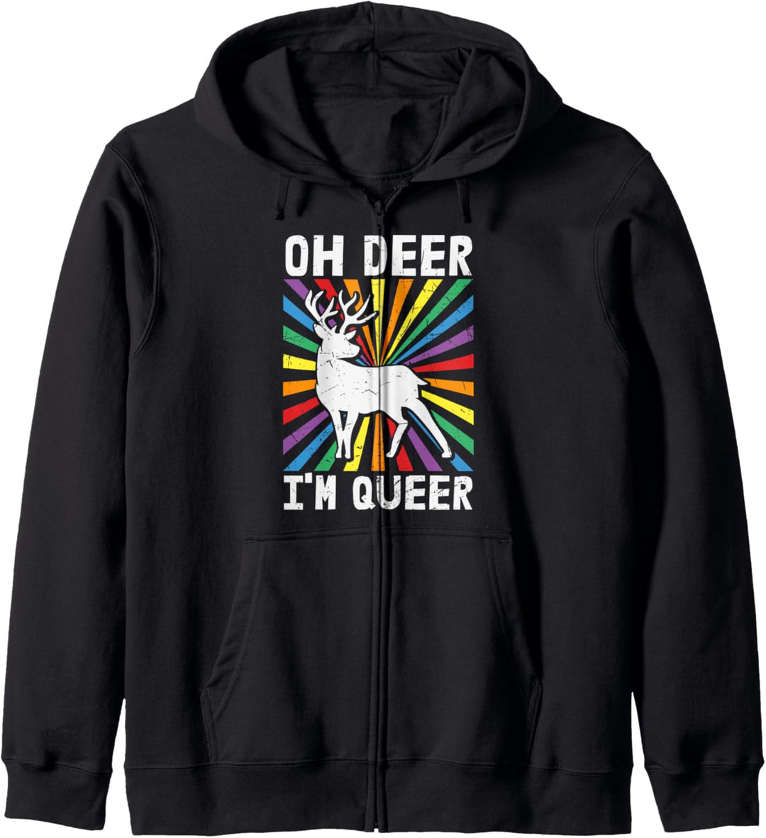 Oh Deer Ich bin Queer Pride Gear LGBT Regenbogenflagge Ally Kapuzenjacke