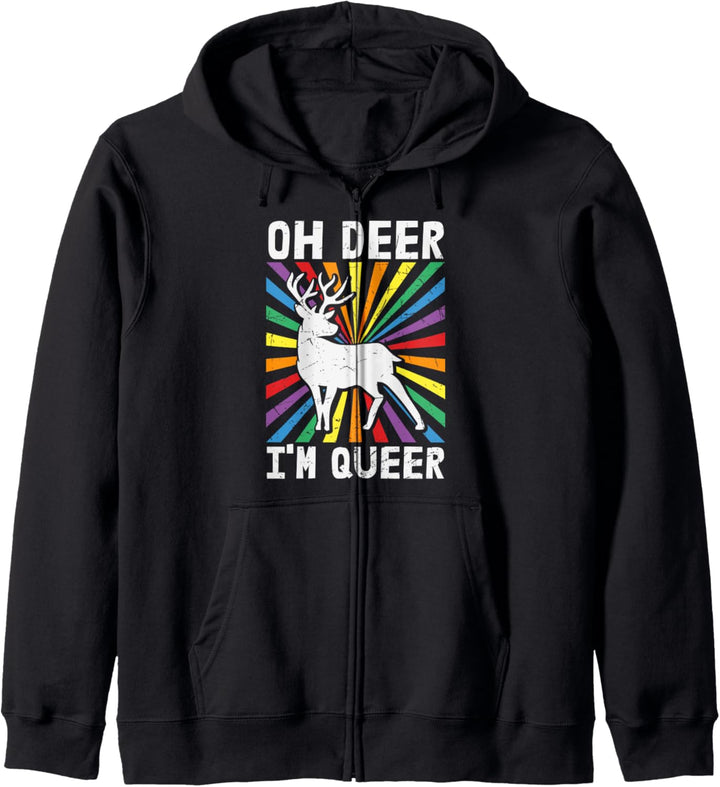 Oh Deer Ich bin Queer Pride Gear LGBT Regenbogenflagge Ally Kapuzenjacke