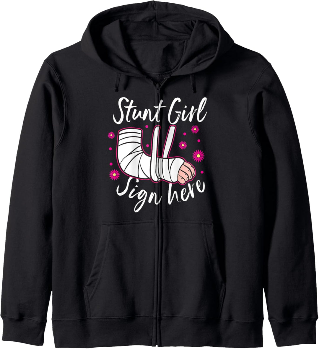 Broken Arm Stunt Girl Schild Here Kapuzenjacke