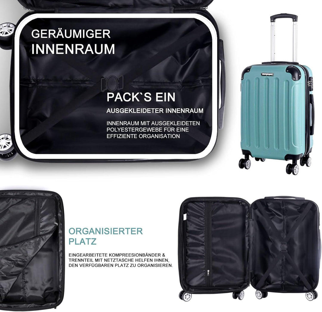 3er Kofferset - Robuste ABS- Hartschalenkoffer, TSA-Zahlenschloss, erweiterbare Kapazität - in M, L,