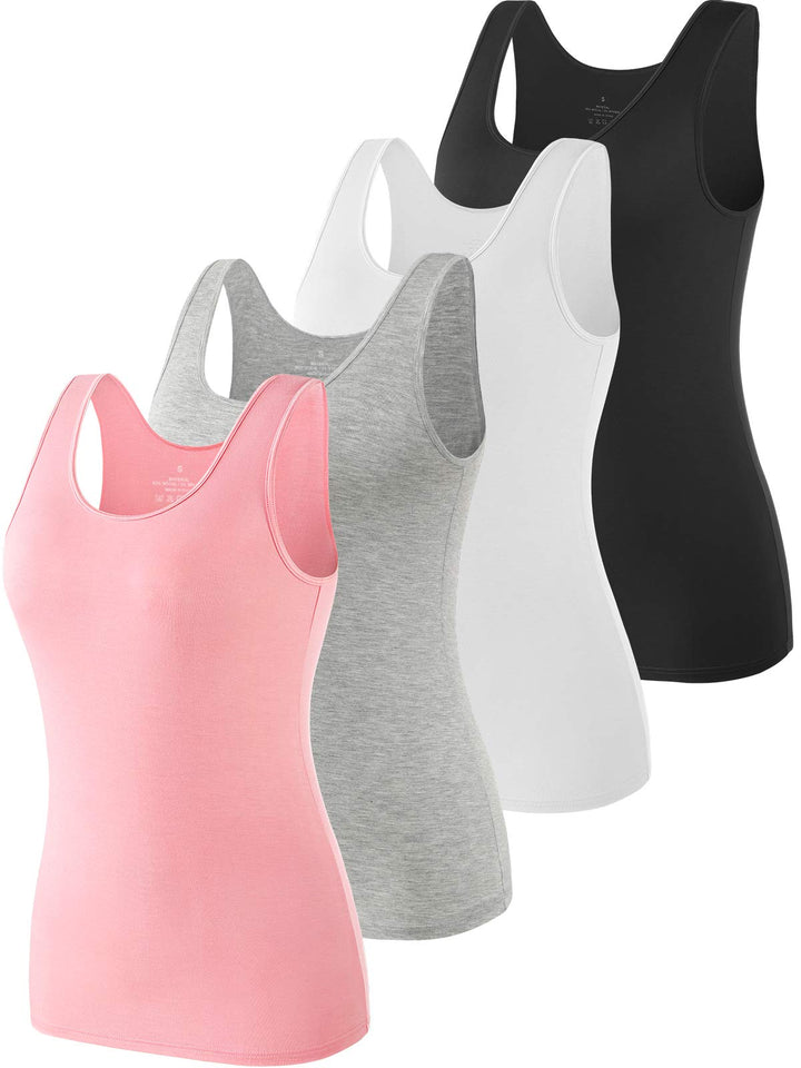 Ymmchy Tank Tops für Damen Unterhemd Stretch Workout Tops 4-er Pack L 4-pack Schwarz/Weiss/Grau/Rosa