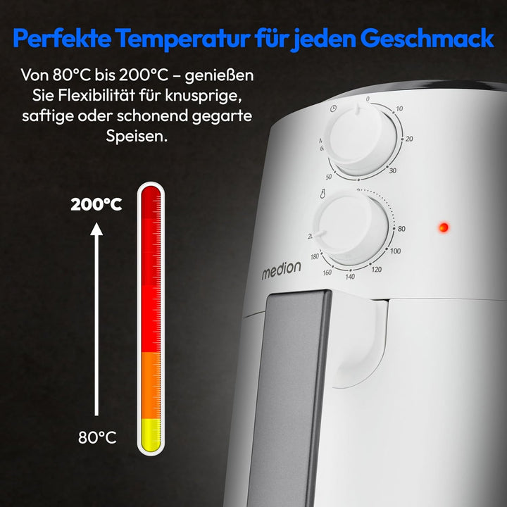 MEDION P30 L Heissluftfritteuse (4,7 Liter, Airfryer, 1500 Watt, einfache Bedienung, ölfreies Fritti
