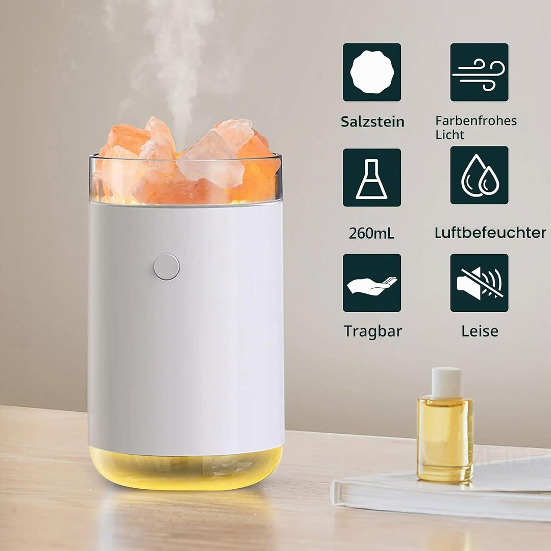 Irishom Luftbefeuchter Aroma Diffuser Salzstein Lampe 260ml USB Salzkristalllampe Duftöldiffuser mit