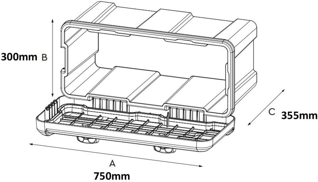DAKEN Blackit L - 750 x 300 x 355 mm, Deichselbox mit 2 Schlösser, Werkzeugkasten für Anhänger Stauk