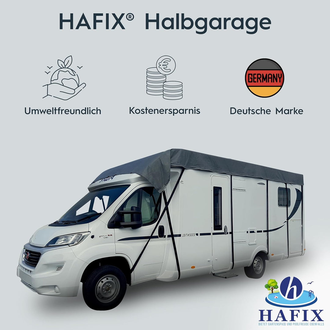 Wohnwagen Schutzhülle - Wetterfeste 3-lagige Halbgarage in Grau, Grösse 650x300cm, 155g/m² - Wohnwag