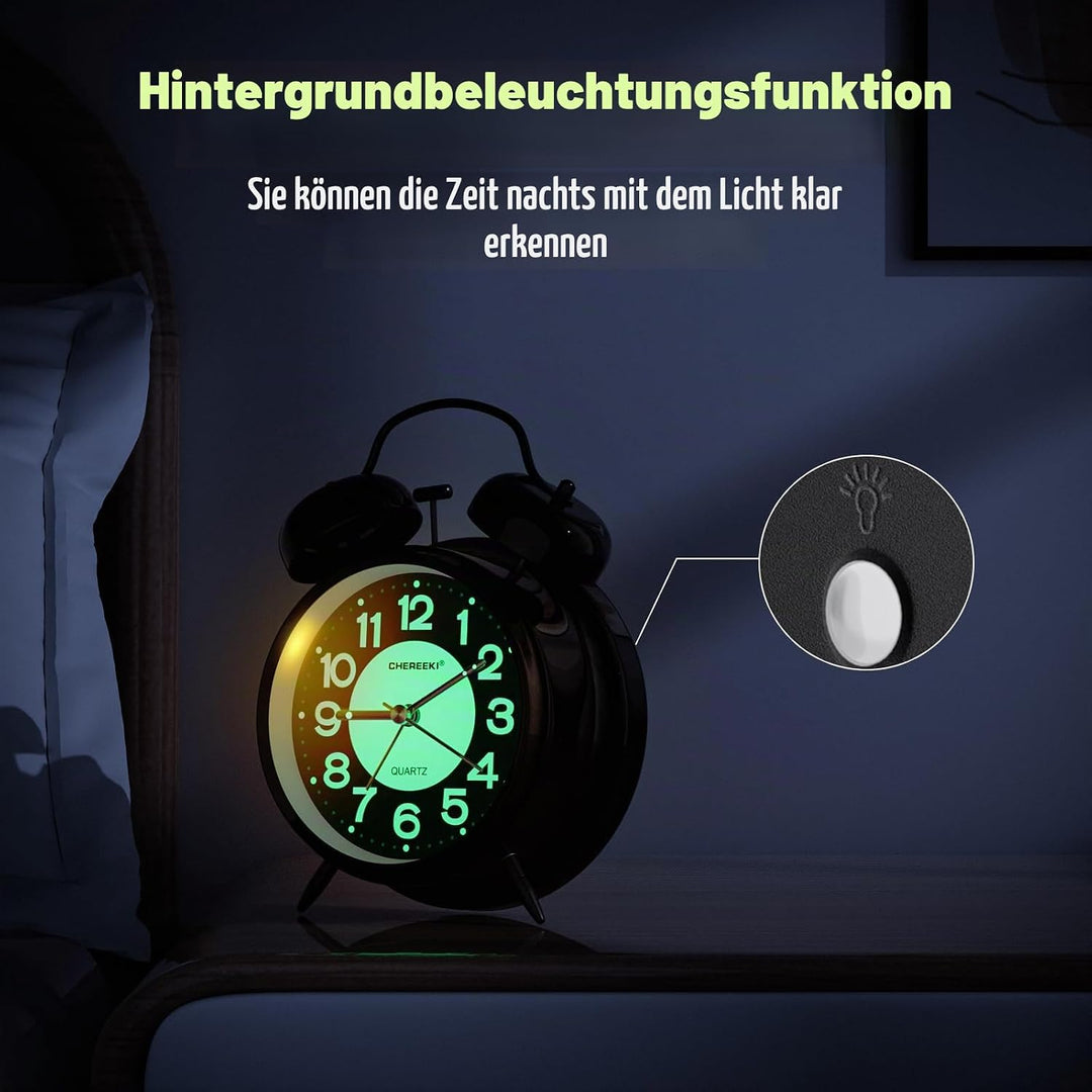 CHEREEKI Wecker Analog Retro mit Hintergrundbeleuchtung und Leuchtzifferblatt Wecker Laut für Tiefsc