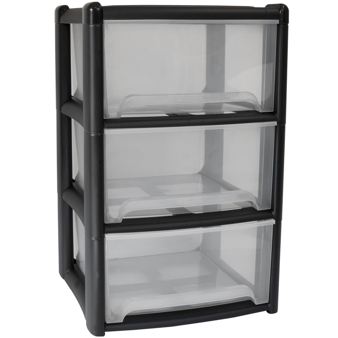 Schubladenbox 3 Schubladen 38x38x61cm schwarz-transparent Kunststoff Box Schwarz 3 Schubladen, Schwa