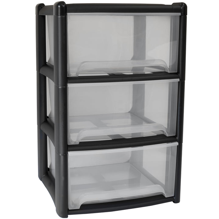 Schubladenbox 3 Schubladen 38x38x61cm schwarz-transparent Kunststoff Box Schwarz 3 Schubladen, Schwa