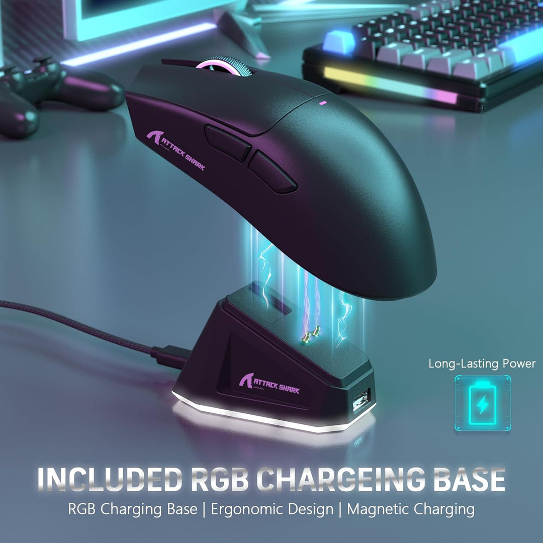 LexonElec x Attack Shark X11 Kabellose Gaming-Maus mit RGB Magnetische Ladestation, PixArt PAW3311-S