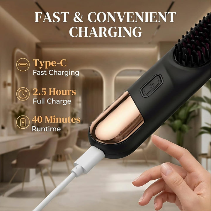Glättbürste Kabellos, Haarbürste Elektrisch für Locken und Glätten, Tragbare Haarglätter Bürste, Wie