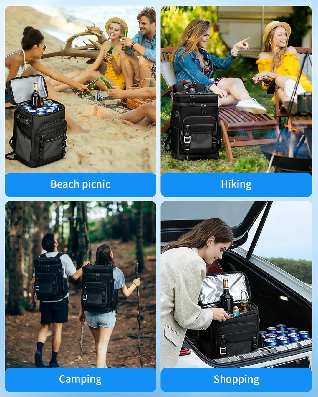 30L Kühlrucksack, Gross Isolierte Kühltasche Wasserdichter Picknickrucksack für Männer Frauen, Tragb