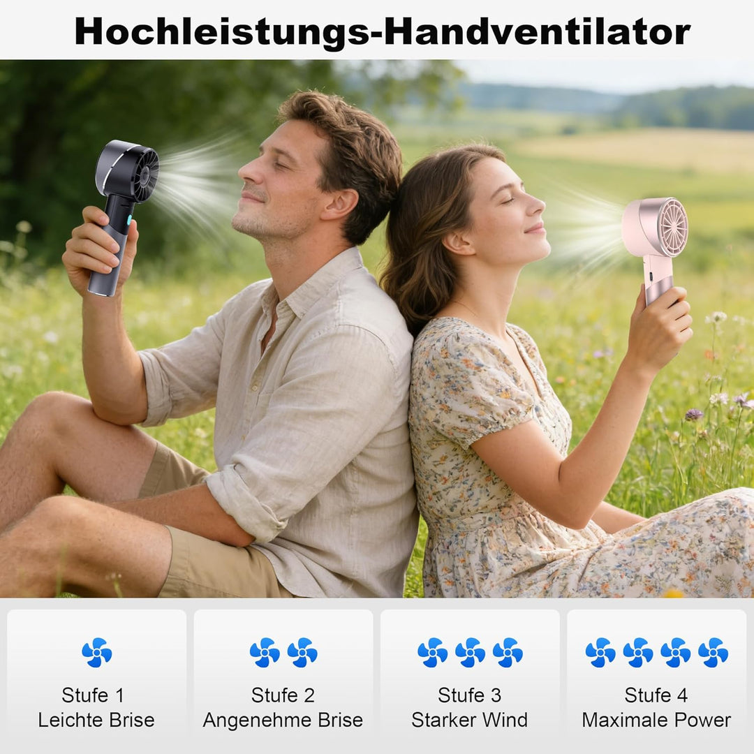 Handventilator Akku Aufladbar, Mini Stark Ventilator mit 7000 rpm Hohe Geschwindigkeit, Kleiner Meta