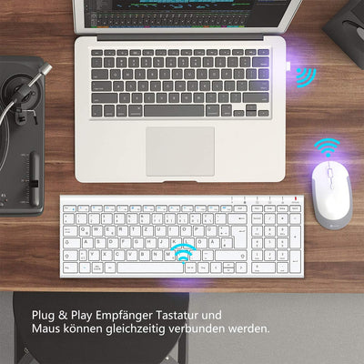 2.4G Maus Set kabellos, iclever Aluminium Wireless Slim Tastatur QWERTZ Layout (Deutsch), für Comput