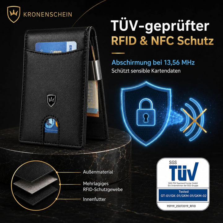 Kronenschein® Slim Wallet mit Münzfach &amp; RFID Schutz I Geldbörse Herren &amp; Damen klein I Portmonee mi