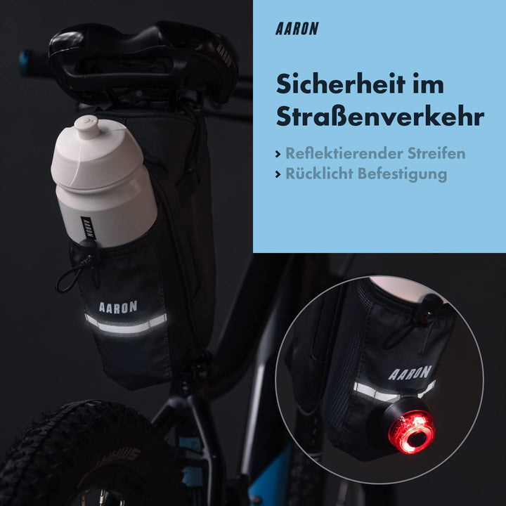 AARON Fahrrad Satteltasche mit Flaschenhalter, Wasserabweisende Fahrradtasche mit Reflektor, Sattelt