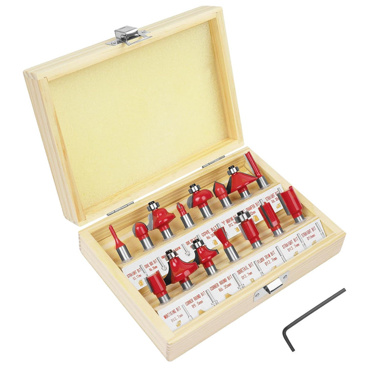 flintronic Fräser-Set, 8MM Fräsen Werkzeug Set, 15-TLG Holzkoffer Geschmiedeter Werkzeugstahl Oberfr
