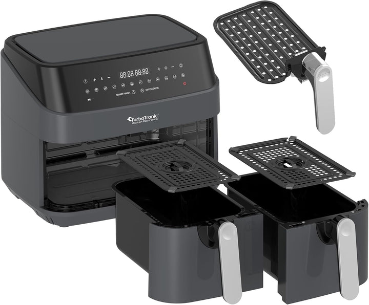 TurboTronic Doppel Heissluftfritteuse XXL, digitale Heissluft-Fritteuse, 9L (2x 4,5L Doppelkammer),