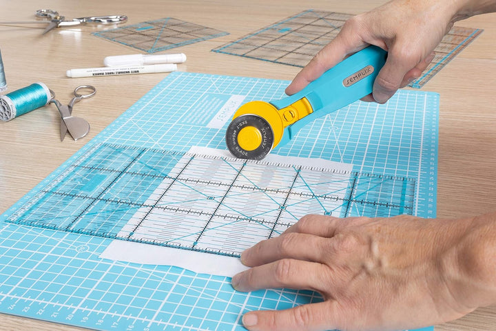 Semplix Schneidematten Set A2 Rollschneider Lineal Prym (türkis/petrol) | A2 Schneidematte 60x45 cm