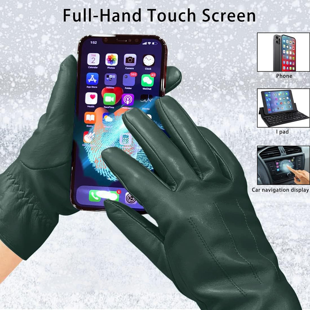 Harssidanzar Damen Lederhandschuhe Winter Warmes Kaschmirfutter Touchscreen Vintage Finished GL017EU