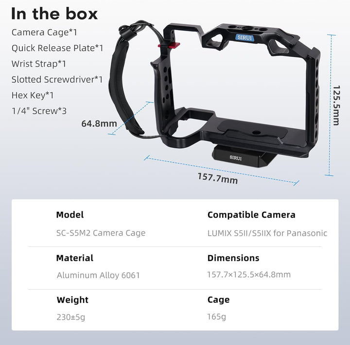 SIRUI Kamera Käfig Cage für Panasonic LUMIX S5II/S5IIX, Arca-Swiss kompatibel, Kameragehäuse/Kamerak