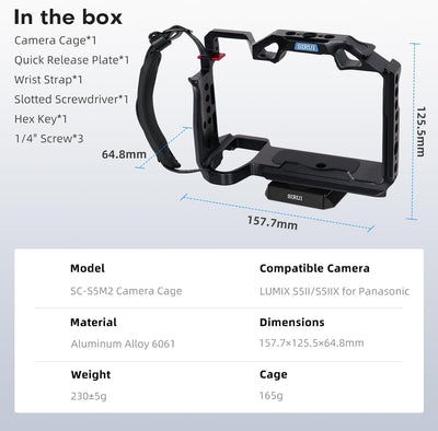 SIRUI Kamera Käfig Cage für Panasonic LUMIX S5II/S5IIX, Arca-Swiss kompatibel, Kameragehäuse/Kamerak