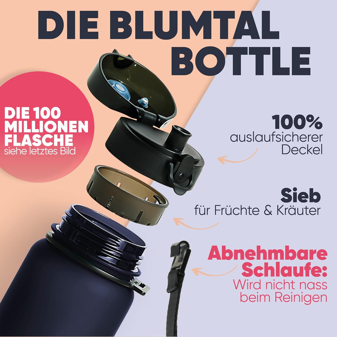 Blumtal Premium Trinkflasche 1l - bruchsichere & auslaufsichere Trinkflasche gross Sport & Outdoor -
