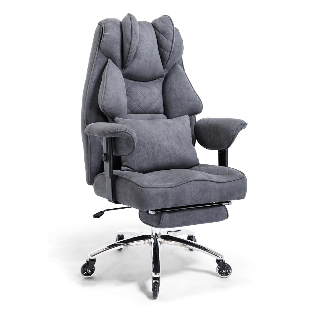 Ergonomischer Bürostuhl 200kg, Chefsessel mit Fussstütze, Schreibtischstuhl mit Lendenkissen, Bequem
