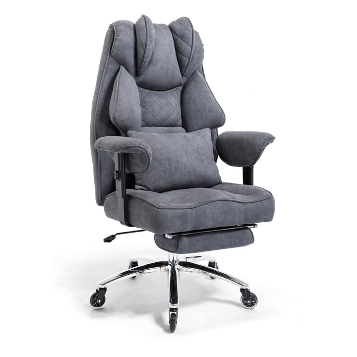 Ergonomischer Bürostuhl 200kg, Chefsessel mit Fussstütze, Schreibtischstuhl mit Lendenkissen, Bequem