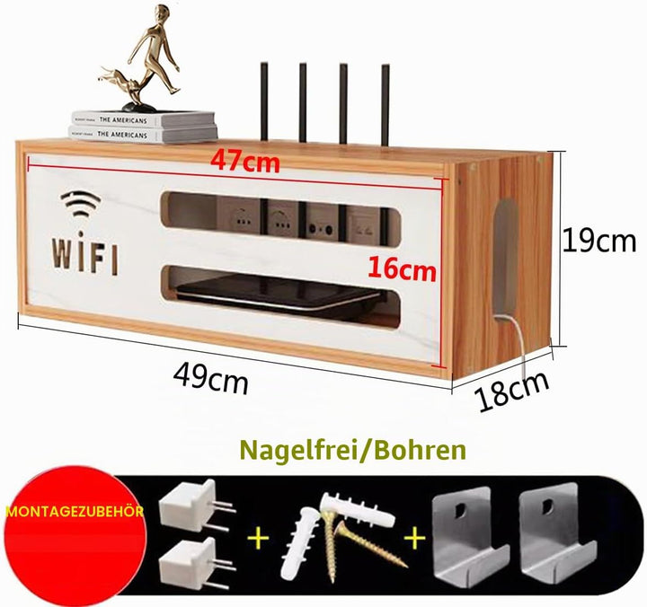 Router Schrank mit WiFi Box und Aufbewahrung für Router und Kabel, Wandmontierbares TV-Kabel-Organiz