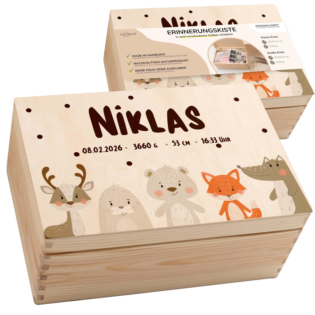 KIDSMOOD - Erinnerungsbox Baby, personalisierte Holzkiste mit Deckel, Ideal zur Aufbewahrung von Eri
