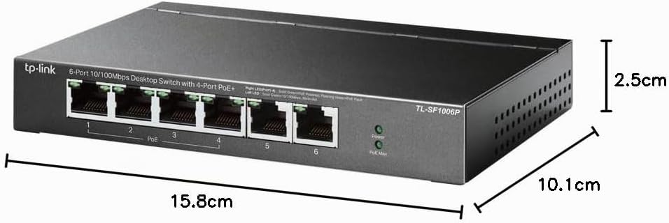 TP-Link TL-SF1006P 6-Port Fast Ethernet PoE Switch mit 4 PoE+ Ports (67 Watt, geschirmte RJ-45 Ports